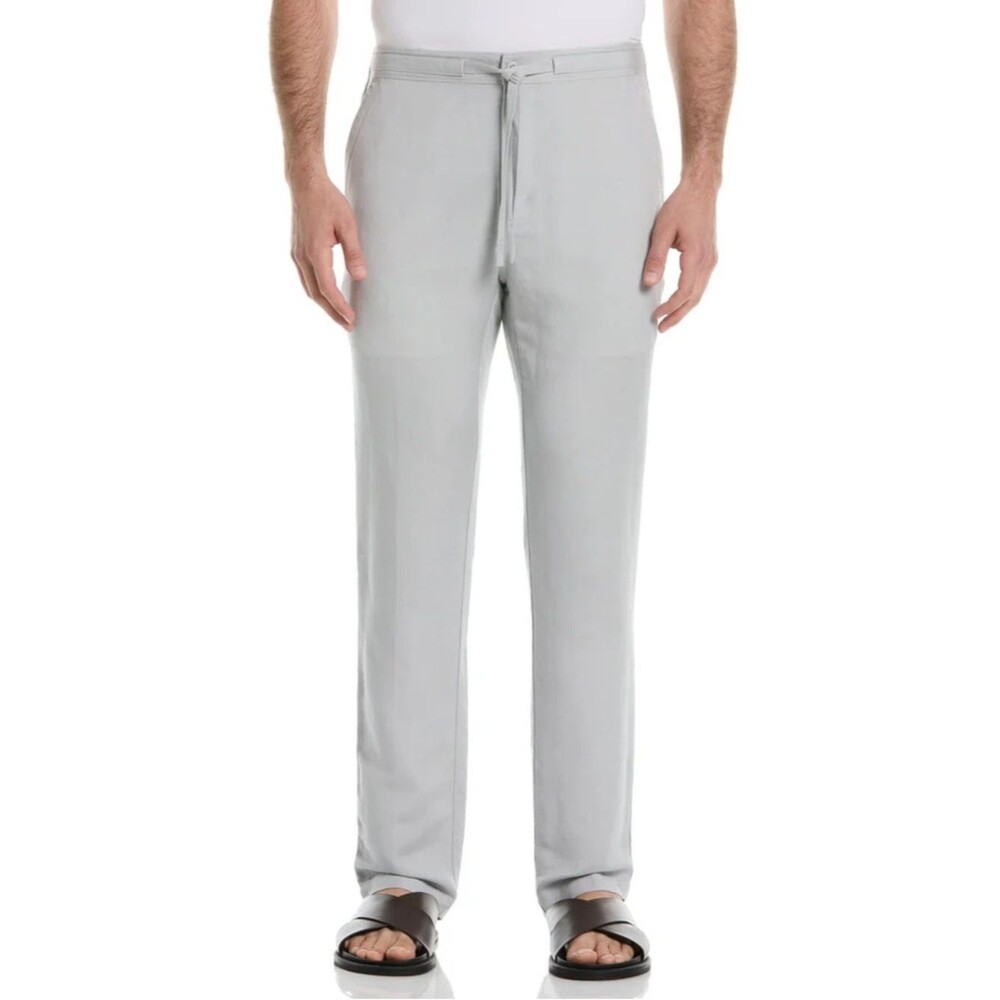 Cubavera Linen-Blend Core Drawstring Powder Blue Elastic Waist Pants Medium